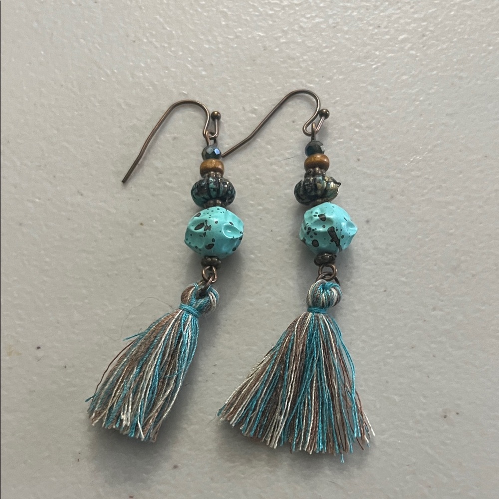 Artisan Turquoise and Silver Tassel Earrings